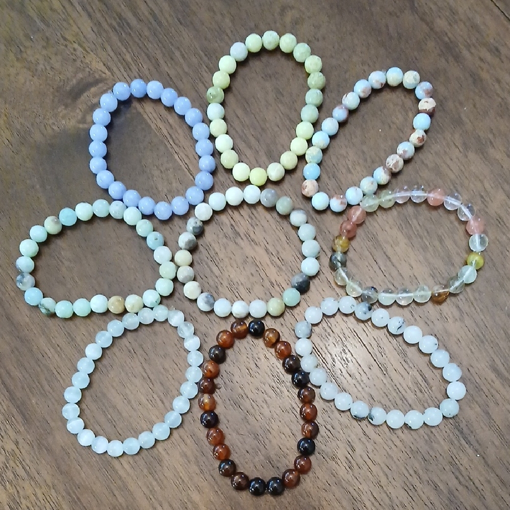 NWOT Bundle of 9 Gemstone 8mm Healing Bracelets